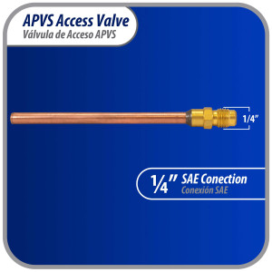 Appli Parts APVS-1431631/4 in SAE Access Schrader Valve x 3/16 ODF x 3 in Copper Stem with Valve Core and Cap with gasket and core remover for AC and refrigeration systems