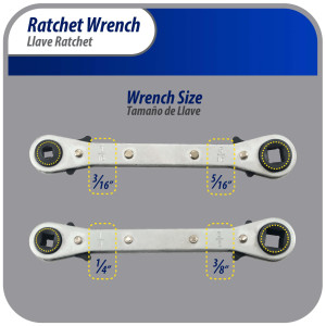 Appli Parts APT-RW122 HVAC 3/16, 1/4, 3/8 and 5/16 in service Wrench Tool with multiple size options for refrigeration square valves and other applications