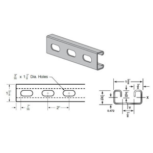 Canal de Estructura Ranurado poco profundo 1-5/8pulg ancho x 13/16pulg x 10pies largo 14 Ga, Pregalvanizado S1316-14