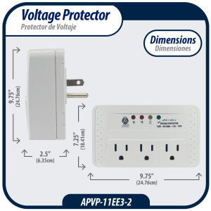 Appli Parts APVP-11EE3-2 120 V Voltage Surge Protector 50/60 Hz, 12 A, 140 joules for up to 3 Small Appliances