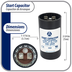 Appli Parts motor start capacitor 80-108 Mfd (microfarads) uF 250 VAC universal fit for electric motor applications 1-7/16 in Diameter 2-3/4 in Height  CON-88-250

