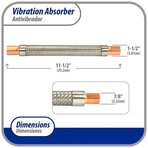 Appli Parts APVE-78 Antivibrador 7/8 pulg Soldable Eliminador de Vibracion 29cm Largo 450psi presion maxima de trabajo y 3.265psi presion de rotura Appli Parts APVE-78 Antivibrador 7/8 pulg Soldable Eliminador de Vibracion 29cm Largo 450psi presion maxima de trabajo y 3.265psi presion de rotura