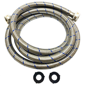 Appli Parts APIH-7234 2 Mangueras 1.8 m Lavadora Entrada de Agua de Acero Inoxidable Trenzado, con Empacaduras, Conectrores 3/4 pulg Hembra, conexiones Rectas