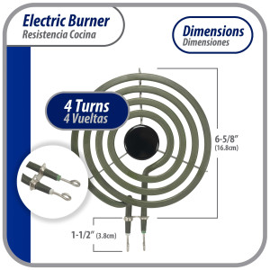 MP15YA Appli Parts Electric Range Burner Heater Element 4 Turns, 6 in, 1500 W, 240 V, Compatible with General Electric Whirlpool 660532, WP660532, WB30T10073, SU205, 660532, TS4W6215, 404080, 5303310283