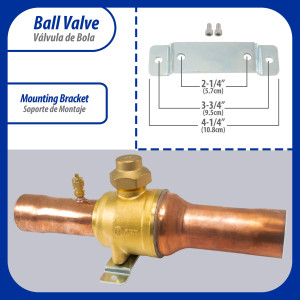 Appli Parts APBV-158 1-5/8 in Shut Off Ball Valve ODF Universal Replacement 610 psi (4.2 Mpa) max pressure -22 F to 248 F work temperature with 1/4 in SAE service port, with 11-1/3 in overall length
