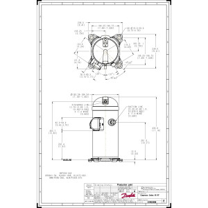 Danfoss HLH061T4LC6 5 tons 61.000 btu/h R410A Compresor Scroll para Aire Acondicionado 380-415/3/50, 460/3/60 V/Ph/Hz Descarga 1/2 in, Succion 7/8 in, ODF, PVE Oil 121L2052, 121L2049, 121L8475