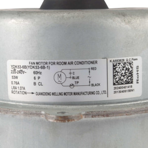 Motor Ventilador Unidad Externa YDK53-6B (YDK53-6B-1) 220-240V/60Hz 53W 6p 0.76A B CL LRA 1.07A 202400401418 11002012003049 11002012001029
Sirve ecox EACM024C11B EACM036C11B Carrier Comfort-Aire Century