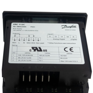 Danfoss ERC 112C Refrigeration Controller for Glass Door Merchandisers,  Commercial Fridges, Freezers, and Various Additional Applications 110/220V 4 Relay Output, 2 Temperature Sensors Not Included, Blue Display. Unprogrammed 080G3106, 080G3216, 080G3494