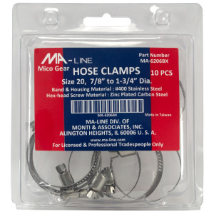 MA-Line MA-6206BX Hose Clamp 7/8in to 1-3/4in Diameter. Size 20. Micro Gear (10 x Bag)