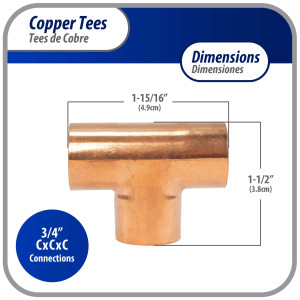Appli Parts AP-T034B10 3/4pulg Tee de Cobre Conexiones CxCxC soldadas para aplicaciones de refrigeracion, aire acondicionado y plomeria Tuberia de Cobre ACR y Tipo L (10 x Bolsa) Appli Parts AP-T034B10 3/4pulg Tee de Cobre Conexiones CxCxC soldadas para aplicaciones de refrigeracion, aire acondicionado y plomeria Tuberia de Cobre ACR y Tipo L (10 x Bolsa)