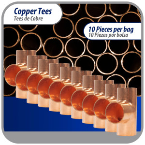 Appli Parts AP-T034B10 3/4 in Wrot Copper Tee CxCxC connections for refrigeration, air conditioning and plumbing applications ACR and Type L copper pipe (10 x Bag)
