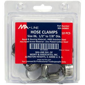 MA-Line MA-5406BX Hose Clamp 1/2in to 7/8in Diameter. Size 06. Combo Hex (10 x Bag)