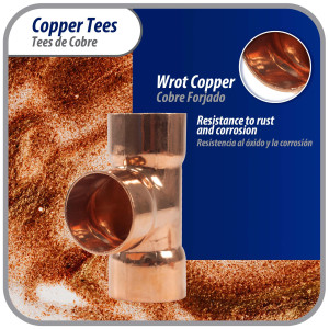 Appli Parts AP-T078 7/8 in Wrot Copper Tee CxCxC connections for refrigeration, air conditioning and plumbing applications ACR and Type L copper pipe