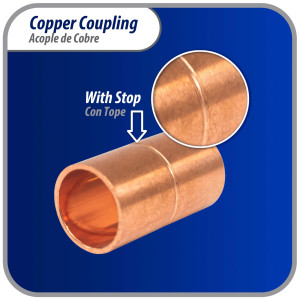 Appli Parts AP-A038 3/8 in Wrot Copper Coupling fitting CxC Sweat connections for refrigeration, air conditioning and plumbing applications ACR and Type L copper pipe