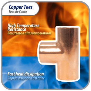 Appli Parts AP-T034 3/4 in Wrot Copper Tee CxCxC connections for refrigeration, air conditioning and plumbing applications ACR and Type L copper pipe