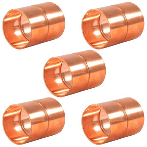 Appli Parts AP-A118B5 1-1/8 in Wrot Copper Coupling fitting CxC Sweat connections for refrigeration, air conditioning and plumbing applications ACR and Type L copper pipe (5 x Bag)  