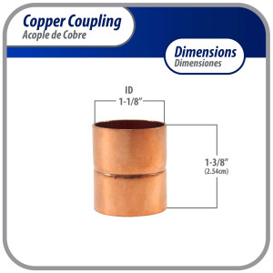 Appli Parts AP-A118B5 1-1/8 in Wrot Copper Coupling fitting CxC Sweat connections for refrigeration, air conditioning and plumbing applications ACR and Type L copper pipe (5 x Bag)  
