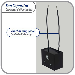 Appli Parts Fan Capacitor 10 mfd (microfarads) uf 250 VAC with 2 Wire Terminal Connections compatible with any brand with same capacitance 1-7/8in Width 1in depth 1-1/2in Height CAP-10-250-2C
