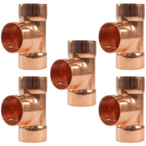 Appli Parts AP-T118B5 1-1/8in Wrot Copper Tee CxCxC connections for refrigeration, air conditioning and plumbing applications ACR and Type L copper pipe (5 x Bag) 
