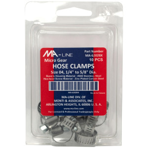 MA-Line MA-6202BX Hose Clamp 1/4in to 5/8in Diameter. Size 04. Micro Gear (10 x Bag)