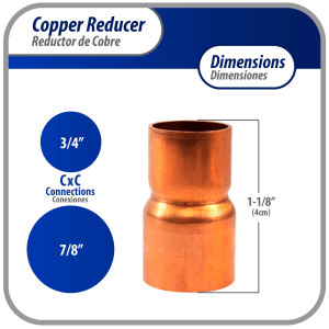 Appli Parts AP-R078034 Reductor de Cobre de 7/8x3/4 pulg Conexiones CxC soldadas para aplicaciones de refrigeracion, aire acondicionado y plomeria Tuberia de cobre ACR y Tipo L Appli Parts AP-R078034 Reductor de Cobre de 7/8x3/4 pulg Conexiones CxC soldadas para aplicaciones de refrigeracion, aire acondicionado y plomeria Tuberia de cobre ACR y Tipo L