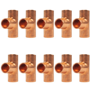 Appli Parts AP-T014B10 1/4in Wrot Copper Tee CxCxC connections for refrigeration, air conditioning and plumbing applications ACR and Type L copper pipe (10 x Bag) 