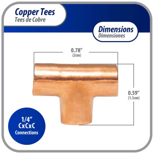 Appli Parts AP-T014B10 1/4pulg Tee de Cobre Conexiones CxCxC soldadas para aplicaciones de refrigeracion, aire acondicionado y plomeria Tuberia de Cobre ACR y Tipo L (10 x Bolsa) Appli Parts AP-T014B10 1/4pulg Tee de Cobre Conexiones CxCxC soldadas para aplicaciones de refrigeracion, aire acondicionado y plomeria Tuberia de Cobre ACR y Tipo L (10 x Bolsa)