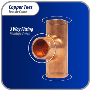 Appli Parts AP-T014B10 1/4pulg Tee de Cobre Conexiones CxCxC soldadas para aplicaciones de refrigeracion, aire acondicionado y plomeria Tuberia de Cobre ACR y Tipo L (10 x Bolsa)