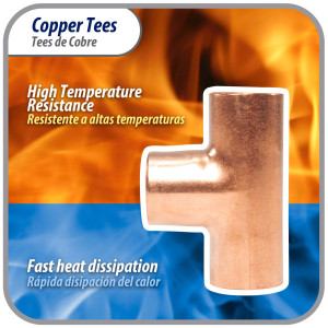 Appli Parts AP-T038B10 3/8in Wrot Copper Tee CxCxC connections for refrigeration, air conditioning and plumbing applications ACR and Type L copper pipe (10 x Bag)
