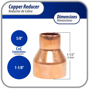 Appli Parts AP-R118058 Reductor de Cobre de 1-1/8x5/8 pulg Conexiones CxC soldadas para aplicaciones de refrigeracion, aire acondicionado y plomeria Tuberia de cobre ACR y Tipo L Appli Parts AP-R118058 Reductor de Cobre de 1-1/8x5/8 pulg Conexiones CxC soldadas para aplicaciones de refrigeracion, aire acondicionado y plomeria Tuberia de cobre ACR y Tipo L