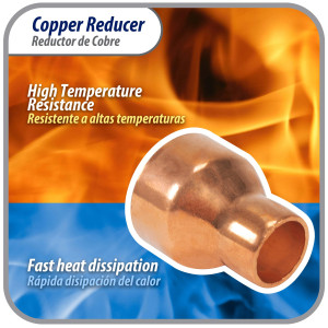 Appli Parts AP-R118058 Reductor de Cobre de 1-1/8x5/8 pulg Conexiones CxC soldadas para aplicaciones de refrigeracion, aire acondicionado y plomeria Tuberia de cobre ACR y Tipo L