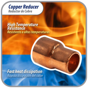 Appli Parts AP-R012038 Reductor de Cobre de 1/2x3/8 pulg Conexiones CxC soldadas para aplicaciones de refrigeracion, aire acondicionado y plomeria Tuberia de cobre ACR y Tipo L