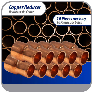 Appli Parts AP-R012038 Reductor de Cobre de 1/2x3/8 pulg Conexiones CxC soldadas para aplicaciones de refrigeracion, aire acondicionado y plomeria Tuberia de cobre ACR y Tipo L