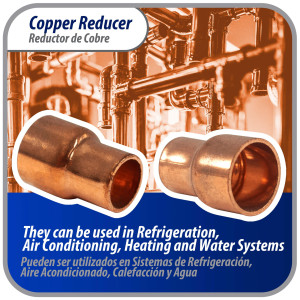 Appli Parts AP-R012038 Reductor de Cobre de 1/2x3/8 pulg Conexiones CxC soldadas para aplicaciones de refrigeracion, aire acondicionado y plomeria Tuberia de cobre ACR y Tipo L