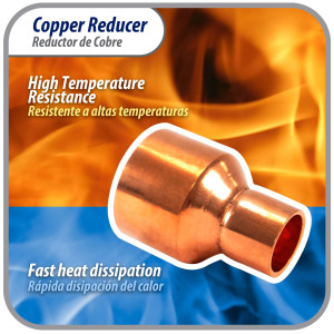 Appli Parts AP-R158078 Reductor de Cobre de 1-5/8x7/8 pulg Conexiones CxC soldadas para aplicaciones de refrigeracion, aire acondicionado y plomeria Tuberia de cobre ACR y Tipo L