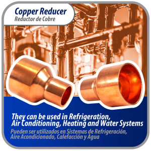 Appli Parts AP-R158078 Reductor de Cobre de 1-5/8x7/8 pulg Conexiones CxC soldadas para aplicaciones de refrigeracion, aire acondicionado y plomeria Tuberia de cobre ACR y Tipo L