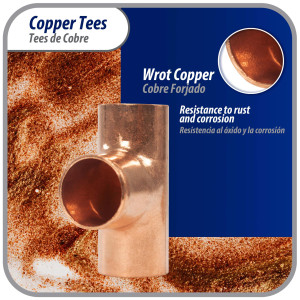Appli Parts AP-T012 1/2 in Wrot Copper Tee 1/2in CxCxC connections for refrigeration, air conditioning and plumbing applications ACR and Type L copper pipe