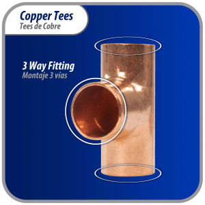 Appli Parts AP-T012 1/2 in Wrot Copper Tee 1/2in CxCxC connections for refrigeration, air conditioning and plumbing applications ACR and Type L copper pipe