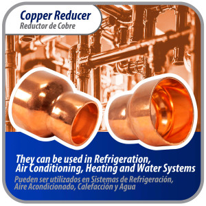 Appli Parts AP-R158118 Reductor de Cobre de 1-5/8x1-1/8 pulg Conexiones CxC soldadas para aplicaciones de refrigeracion, aire acondicionado y plomeria Tuberia de cobre ACR y Tipo L