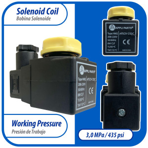 Appli Parts APSOV-220C Bobina para Valvula Solenoide 208V-220V, 50/60 Hz,compatible con todos los refrigerantes fluorados CFC, HCFC y HFC, valvula no incluida