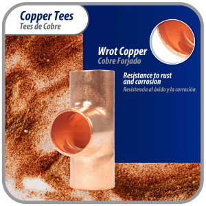 Appli Parts AP-T038 3/8 in Wrot Copper Tee CxCxC connections for refrigeration, air conditioning and plumbing applications ACR and Type L copper pipe