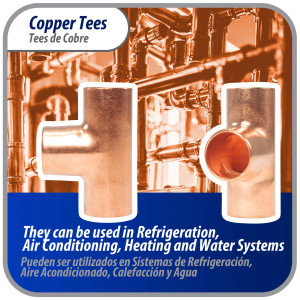 Appli Parts AP-T038 3/8 in Wrot Copper Tee CxCxC connections for refrigeration, air conditioning and plumbing applications ACR and Type L copper pipe