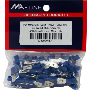 MA-Line MA03022-2 Conector Rapido Acampanado con Aislamiento de Vinilo Macho 16-14, 250 TAB. Bolsa de 100 MA-Line MA03022-2 Conector Rapido Acampanado con Aislamiento de Vinilo Macho 16-14, 250 TAB. Bolsa de 100