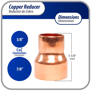 Appli Parts AP-R078058 Reductor de Cobre de 7/8x5/8 pulg Conexiones CxC soldadas para aplicaciones de refrigeracion, aire acondicionado y plomeria Tuberia de cobre ACR y Tipo L Appli Parts AP-R078058 Reductor de Cobre de 7/8x5/8 pulg Conexiones CxC soldadas para aplicaciones de refrigeracion, aire acondicionado y plomeria Tuberia de cobre ACR y Tipo L
