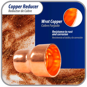 Appli Parts AP-R078058 Reductor de Cobre de 7/8x5/8 pulg Conexiones CxC soldadas para aplicaciones de refrigeracion, aire acondicionado y plomeria Tuberia de cobre ACR y Tipo L