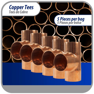 Appli Parts AP-T138B5 1-3/8 pulg Tee de Cobre Conexiones CxCxC soldadas para aplicaciones de refrigeracion, aire acondicionado y plomeria Tuberia de Cobre ACR y Tipo L (5 x Bolsa)