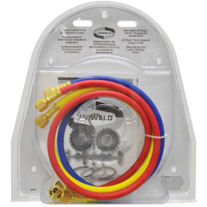 Uniweld QS8N3SM410A-8 Maniflold R410, R32 2-V Brass with 3-1/8 in NPF Gauges 3 ft SMB Ez-Turn AB Hoses
