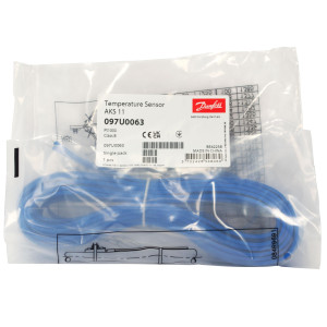 Danfoss 097U0063 Temperature Sensor AKS 11, PT1000, -40 to 212 F, Class B Blue, 8.5 m, IP 67
