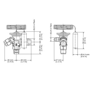 Danfoss 068Z3403 1/4 - 5.5TR Expansion Valve Body, TE 2, R404,R507A, 3/8x1/2 in, Flare, External Equalized, Single-Flow, -40 to 50 F, Capacity determined by Orifice size Sold Separately, 068Z3555