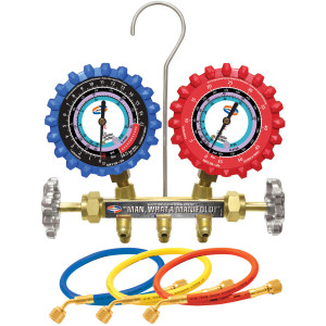 Uniweld QS8N5SM410A-8 Manometro Completo R410, R32, psi/bar, Centrigrados 2-V con Mangueras SMB Ez-Turn AB 5 pies Uniweld QS8N5SM410A-8 Manometro Completo R410, R32, psi/bar, Centrigrados 2-V con Mangueras SMB Ez-Turn AB 5 pies